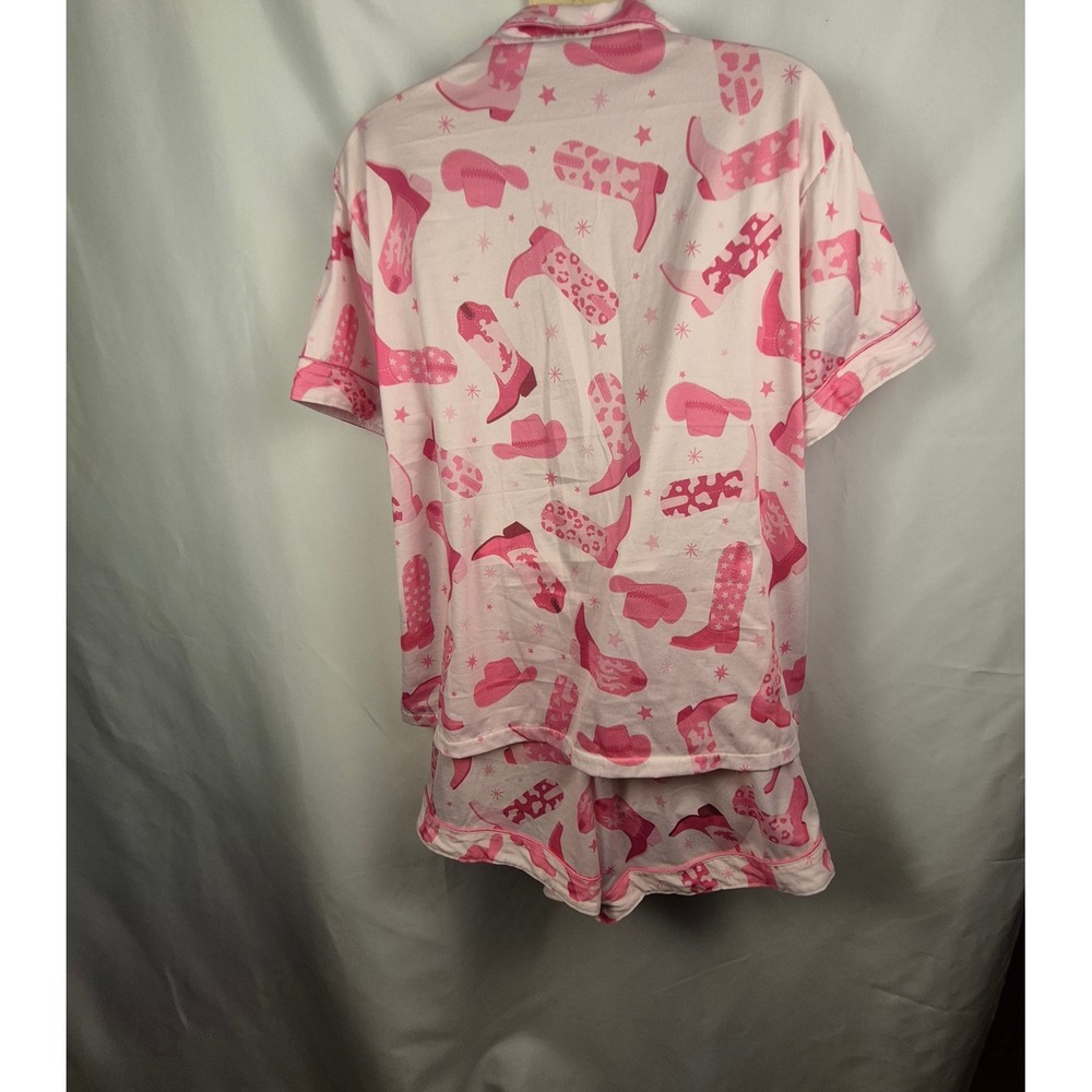 Pink Cowboy Boot Pajama Set Women XXL Pink Excellent Western Print - Picture 5 of 7